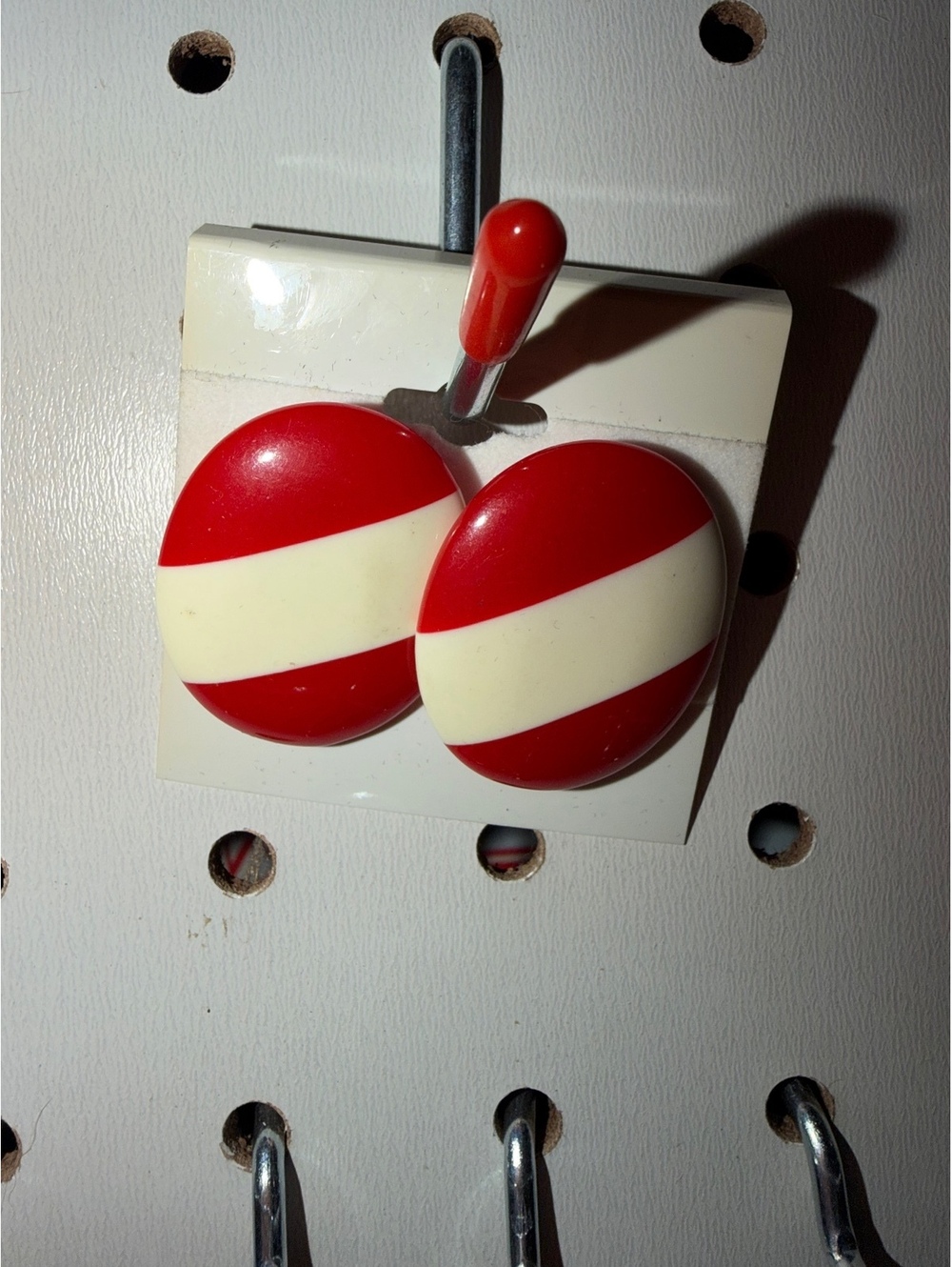 Vintage Red and White Earrings with Diagonal Stripe